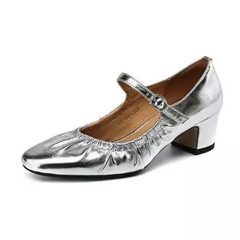Krazing Pot из натуральной кожи с круглым носком на среднем каблуке, осенняя летняя обувь Мэри Джейн, женские плиссированные туфли-лодочки с украшением 34 слоновая кость