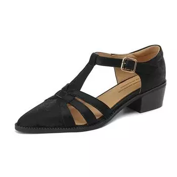 Krazing Pot из натуральной кожи с острым носком на среднем каблуке, осенняя пряжка с ремешком, летняя обувь зеленого цвета, женские туфли-лодочки 34 чёрный