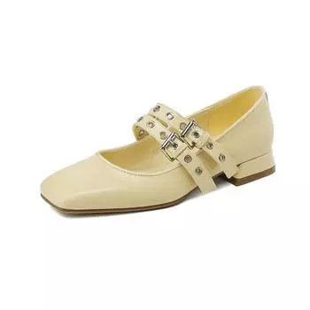 Krazing Pot из натуральной кожи с металлическими заклепками и квадратным носком на низком каблуке. Осенние туфли Мэри Джейн на лето. Женские осенние туфли-лодочки. 34 чёрный