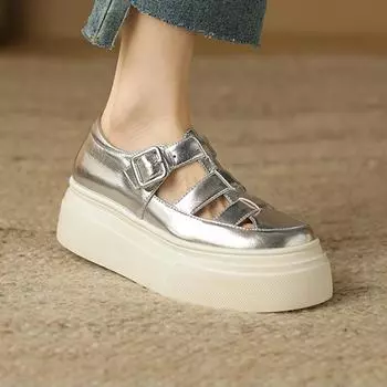 Krazing Pot из натуральной кожи, весенне-осенне-летние кроссовки на платформе с пряжкой и ремешком, женская повседневная обувь серебристого цвета 35 серебряный