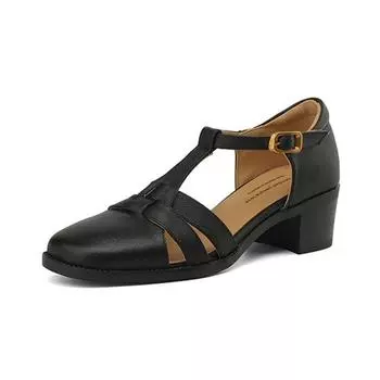 Krazing Pot из овчины с пряжкой и ремешками, круглый носок, средний каблук, осенние полые украшения, летние женские туфли Мэри Джейн 34 абрикосовый