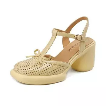 Krazing Pot Элегантные осенние элегантные осенние туфли-лодочки из овчины с круглым носком на среднем каблуке с плетением и украшением для взрослых, летние женские туфли-лодочки с узлом-бабочкой 34 слоновая кость