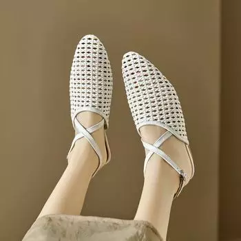 Krazing Pot Элегантные осенние элегантные осенние туфли на среднем каблуке из натуральной кожи с полым плетением и украшением, летние красивые женские туфли-лодочки на мелкой подошве для зрелых женщин