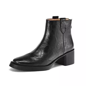 Krazing Pot коровья кожа зимние круглые носки толстые каблуки модные женские ботильоны на молнии ретро элегантные женские ботильоны 34 чёрный