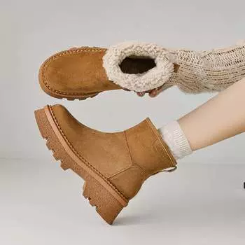 Krazing Pot коровья замша нубук мех зимняя обувь зимние сапоги шерстяные женские без застежек сохраняют тепло ботильоны на шнуровке европейского дизайна 35 коричневый