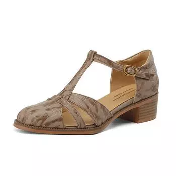 Krazing Pot, кожаные женские туфли Мэри Джейн с пряжкой и пряжкой, круглым носком, на среднем каблуке, осень-лето с принтом 34 абрикосовый