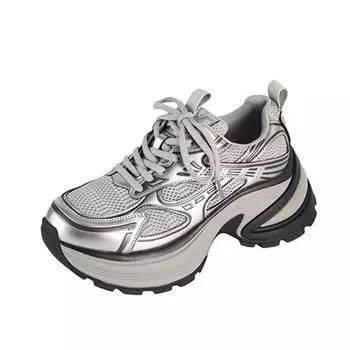 Krazing Pot Кроссовки из микрофибры с сеткой, весна-осень-лето, на платформе, со шнуровкой, белые, на толстой подошве, женская повседневная обувь 35 чёрный