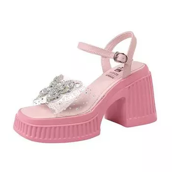 Krazing Pot Летние прозрачные туфли из ПВХ с открытым носком на толстом высоком каблуке и пряжкой, повседневные женские сандалии с украшениями из кристаллов 34 розовый