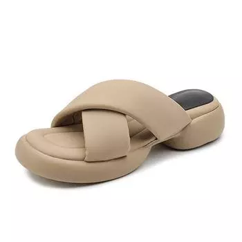 Krazing Pot Летние туфли-мюли из натуральной кожи с открытым носком из ПВХ на толстом каблуке, женские сандалии на платформе, размер 42 34 абрикосовый