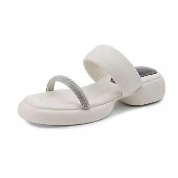 Krazing Pot Летние туфли-мюли из натуральной кожи с открытым носком на толстом каблуке, размер 42, женские сандалии на платформе с кристаллами и шипами 34 абрикосовый