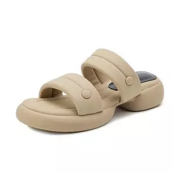 Krazing Pot Летние туфли-сабо из натуральной кожи с открытым носком на толстом каблуке, женские сандалии на платформе с круглыми пуговицами, размер 42 34 абрикосовый