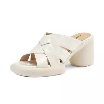 Krazing Pot Летние туфли-сабо из овчины с открытым носком на толстом круглом каблуке, женские сандалии на платформе, размер 41 34 слоновая кость