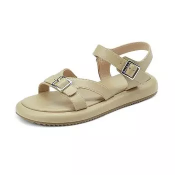 Krazing Pot Летние женские сандалии на плоской платформе с металлической пряжкой и открытым носком на низком каблуке из микрофибры, женские сандалии с лентой для отдыха 34 слоновая кость