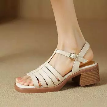 Krazing Pot Летняя обувь из овчины с открытым носком на массивном каблуке, римские офисные женские женские сандалии 34 абрикосовый