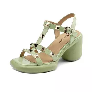 Krazing Pot Летняя обувь из овечьей кожи с заклепками и открытым носком на толстом круглом каблуке, женские сандалии на платформе, размер 41 34 слоновая кость