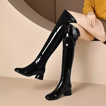 Krazing Pot Microfiber Autumn Winter Shoes Chunky Heels Big Size 45 Size 44 Size 46 Women Keep Warm Over-the-knee Boots 34 чёрный