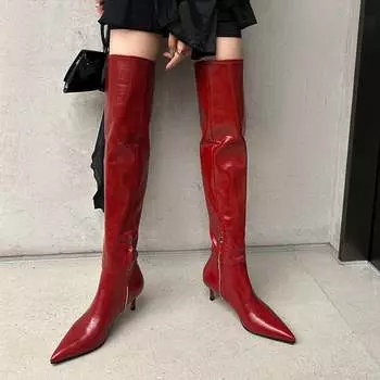 Krazing Pot Microfiber Autumn Winter Shoes Super High Heels Heels Plus Size 42 Nightclub Women Keep Warm Stretch Over-the-knee Boots 34 чёрный