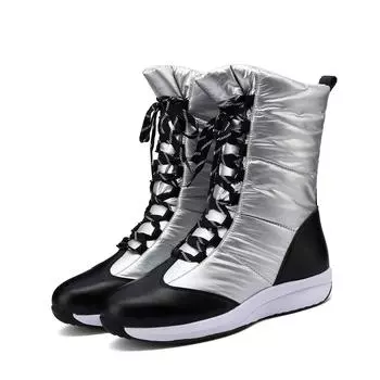 Krazing Pot Microfiber Down Boots Winter Shoes Med Heels Size 44 Wedges Super Size Snow Boots Lace Up Mixed Color Keep Warm Mid-calf Boots 35 чёрный