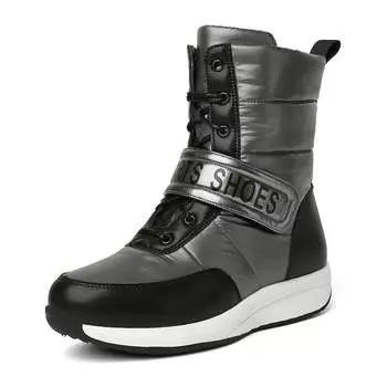 Krazing Pot Microfiber Down Boots Winter Shoes Med Heels Size 44 Wedges Super Size Snow Boots Hook Loop Mixed Color Keep Warm Mid-calf Boots 35 серый