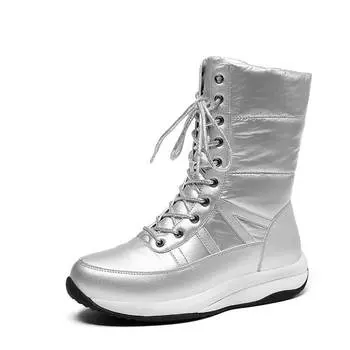 Krazing Pot microfiber Down Tarpaulin Autumn Winter Shoes Med Heels Size 44 Wedges Super Size Snow Boots Lace Up Keep Warm Mid-calf Boots 35 чёрный