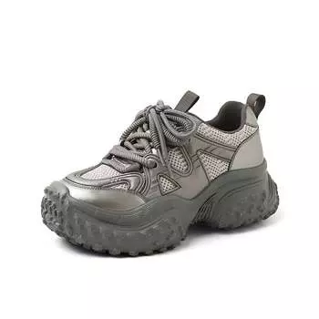 Krazing Pot Microfiber Spring Autumn Summer Sneakers Platform Lace Up White Sneakers Thick Bottom Women Casual Shoes 35 серебряный