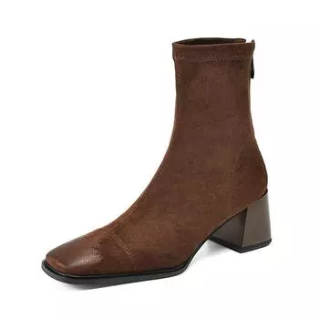 Krazing Pot микрофибра флок квадратный носок зимние толстые высокие каблуки модные сапоги женские размер 42 элегантные ботильоны в стиле пэчворк 34 чёрный