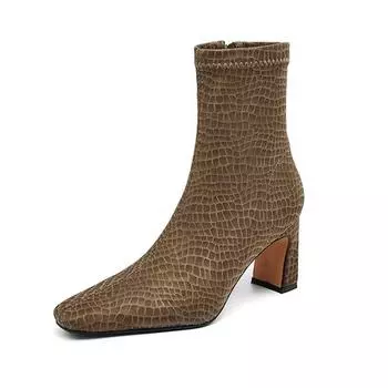 Krazing Pot Микрофибра квадратный носок зимние толстые каблуки современные короткие сапоги женские офисные женские принты размер 42 кожаные ботильоны 34 чёрный