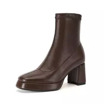 Krazing Pot Микрофибра квадратный носок Зимние толстые высокие каблуки платформы сапоги в стиле вестерн женские размер 42 офисные женские ботильоны 34 чёрный