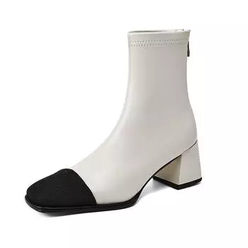 Krazing Pot Микрофибра квадратный носок зимние толстые высокие каблуки современные короткие сапоги женские размер 42 элегантные смешанные цветные ботильоны 34 чёрный