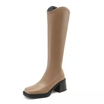 Krazing Pot Микрофибра Осенне-зимняя обувь Супер Размер Сапоги для верховой езды Квадратный носок Сохраняют тепло Молния Размер 43 Высокие сапоги до бедра 34 чёрный