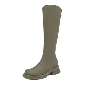 Krazing Pot Микрофибра Осенне-зимняя обувь Толстые каблуки среднего размера Мотоциклетные ботинки с круглым носком в европейском стиле Сохраняющие тепло высокие сапоги 34 чёрный