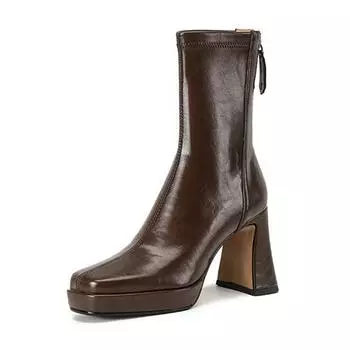 Krazing Pot Микрофибра Осенне-зимняя обувь Толстые высокие каблуки Ботинки на платформе Квадратный носок Теплые ботильоны на молнии 34 чёрный