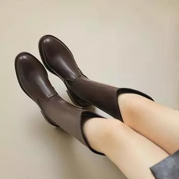 Krazing Pot Микрофибра Осенне-зимняя обувь Толстые каблуки среднего размера Сапоги для верховой езды Круглый носок Красивые теплые высокие сапоги 34 чёрный