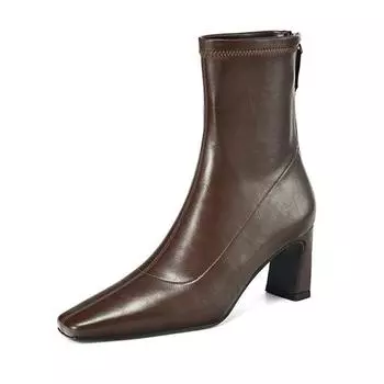 Krazing Pot Микрофибра Осенне-зимняя обувь Толстые высокие каблуки Ботинки Челси Квадратный носок Теплые ботильоны на молнии 34 чёрный