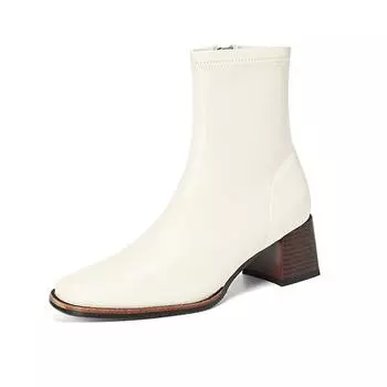 Krazing Pot Микрофибра Осенне-зимняя обувь Толстые высокие каблуки Ботинки Челси Квадратный носок Теплые ботильоны на молнии 34 чёрный