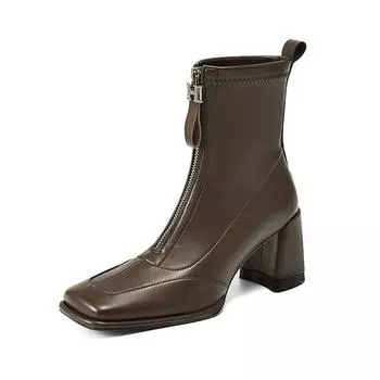 Krazing Pot Микрофибра Зимние ботинки Челси на толстом каблуке с молнией спереди Женские ботинки 42 с квадратным носком и эластичными ботильонами 34 чёрный