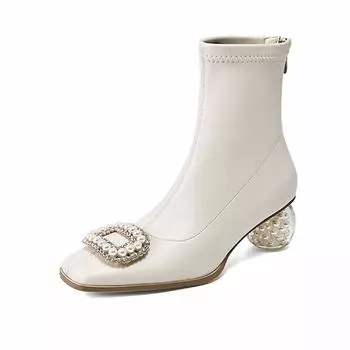 Krazing Pot Микрофибра Зимние Кристаллы Средний Каблук Современные Ботинки Женские Ботинки С Молнией Сзади Размер 42 Жемчужная Пряжка Эластичные Ботинки 34 чёрный