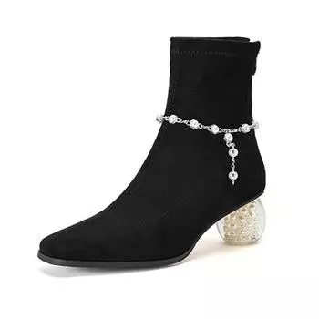 Krazing Pot Микрофибра Зимние Кристаллы Средний Каблук Современные Ботинки Женские Ботинки С Молнией Сзади Размер 42 Подвеска Желе Бабочка-Узл Эластичные Ботильоны 34 чёрный