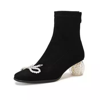Krazing Pot Микрофибра Зимние Кристаллы Средний Каблук Современные Ботинки Женские Ботинки С Молнией Сзади Размер 42 Желе Бабочка-Узлы Эластичные Ботильоны 34 чёрный