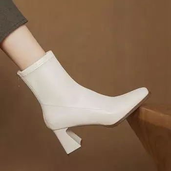 Krazing Pot Микрофибра Зимние квадратные носки Толстые высокие каблуки Мотоциклетные ботинки Размер 42 Женские Ретро Элегантные женские ботильоны на молнии 34 чёрный