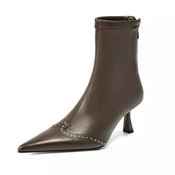 Krazing Pot Микрофибра Зимние Шпильки Высокие Каблуки Современные Ботинки Женские Молния Сзади Размер 42 Заклепки Уличная Одежда Эластичные Ботильоны 34 чёрный