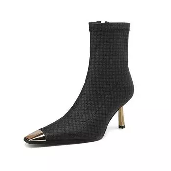 Krazing Pot Микрофибра Зимние Шпильки Высокие Каблуки Современные Ботинки Женские Молния Сзади Размер 42 Узоры Кожаные Эластичные Ботильоны 34