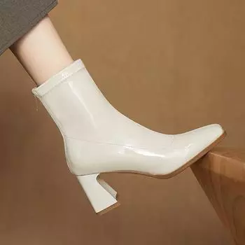 Krazing Pot Микрофибра Зимние толстые высокие каблуки Современные ботинки Женские рабочие эластичные ботильоны на молнии 34 чёрный