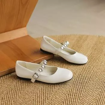 Krazing Pot Модные весенние туфли из коровьей кожи 42–41 размера на плоской подошве с женской роскошной обувью на плоской подошве с круглым носком, украшенной кристаллами 35 слоновая кость