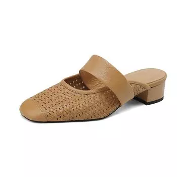 Krazing Pot Mules Microfiber Spring Summer Size 41 Thick Heels Women Square Toe Hollow Decoration Breathable Slip on Pumps 35 чёрный