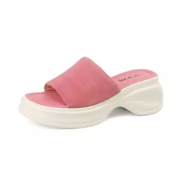 Krazing Pot mules suede Peep Toe Thick High Heels Platform Summer Shoes slip on Casual Waterproof Women Sandals