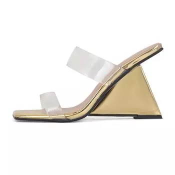 Krazing Pot Мюли из полиуретана, летние, размер 43, необычные каблуки, желейные туфли, женские туфли на платформе, очень высокие каблуки, женские сандалии с открытым носком 35 золотой