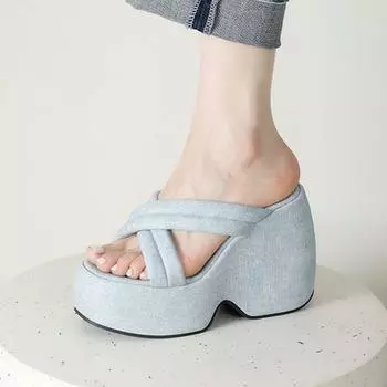 Krazing Pot Мюли из полиуретана, летние, размер 43, женские, на платформе, очень высокие каблуки, женские, с открытым носком, непромокаемые сандалии 35 синий