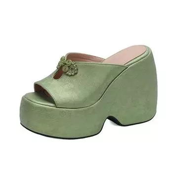 Krazing Pot Мюли из полиуретана, летние, размер 43, женские, на платформе, на очень высоком каблуке, женские, с открытым носком, водонепроницаемые сандалии 35 зелёный