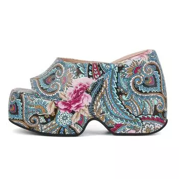 Krazing Pot Мюли Полиуретан Весна Лето Размер 43 Размер 42 Лето Принты Кожа Женщины Платформа Женщины Открытый Носок Слипоны Сандалии 35 красный